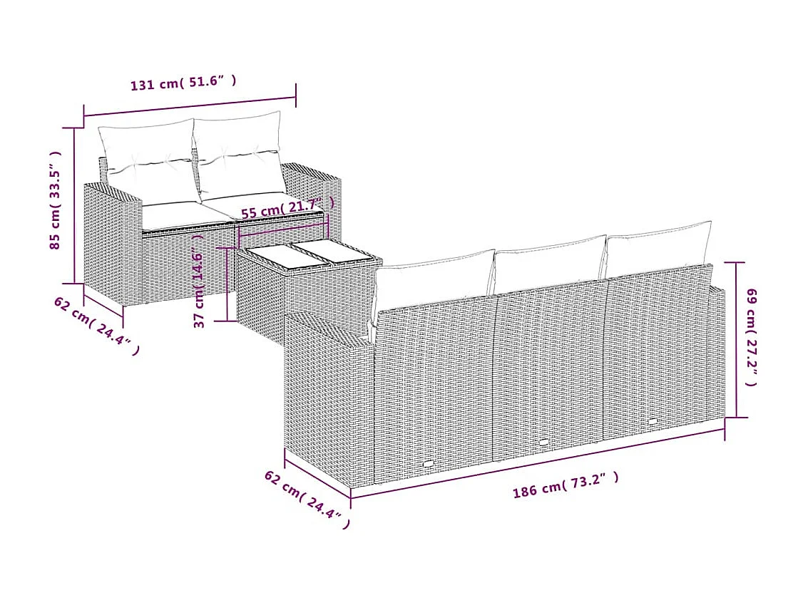 Salon de jardin avec coussins 6 pièces marron résine tressée
