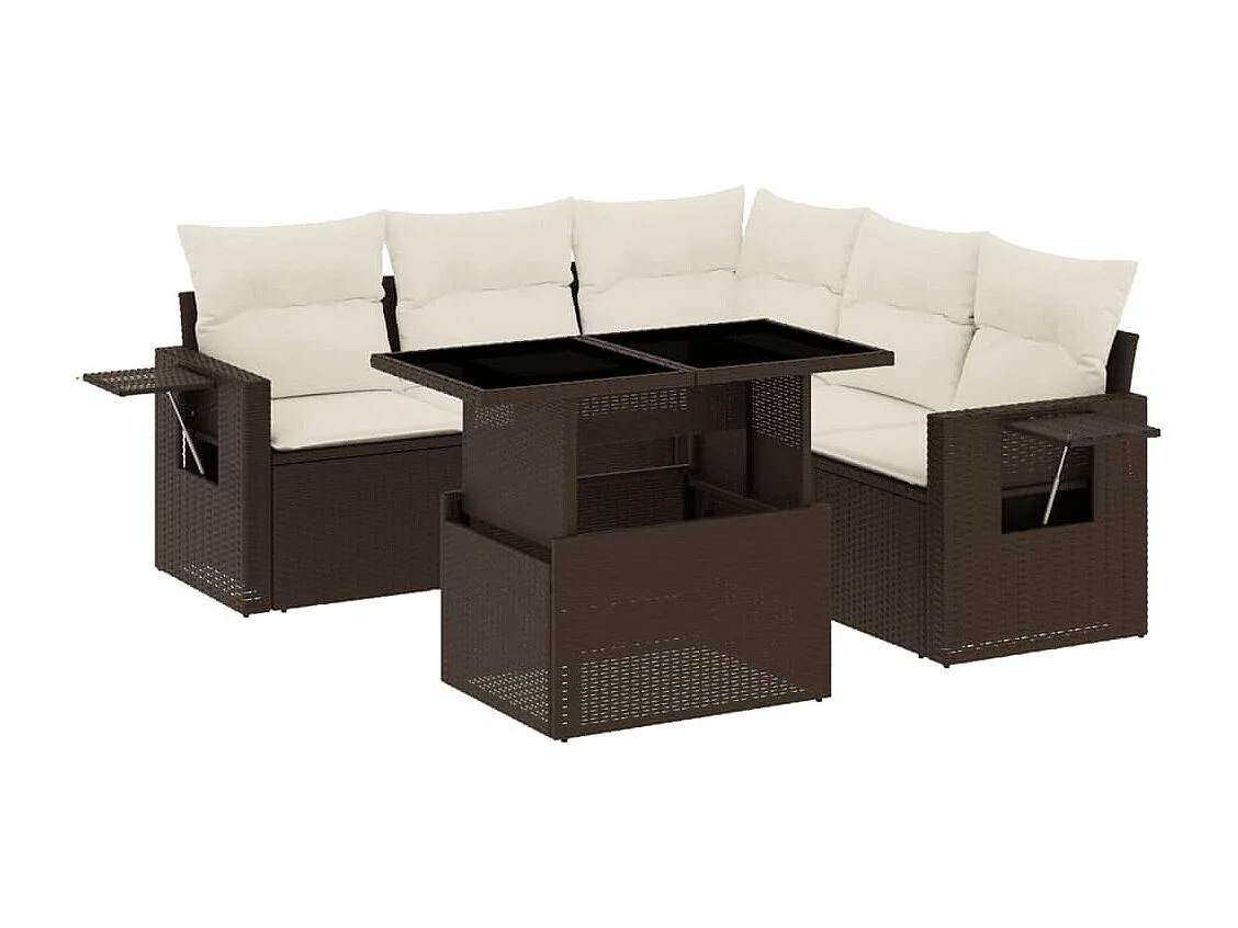 Set sofás de jardín 6 piezas y cojines ratán sintético marrón