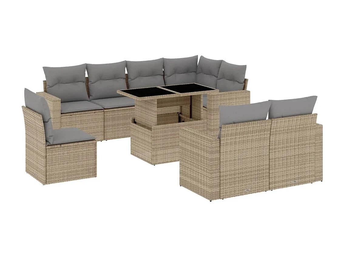 Salon de jardin avec coussins 9 pièces beige résine tressée