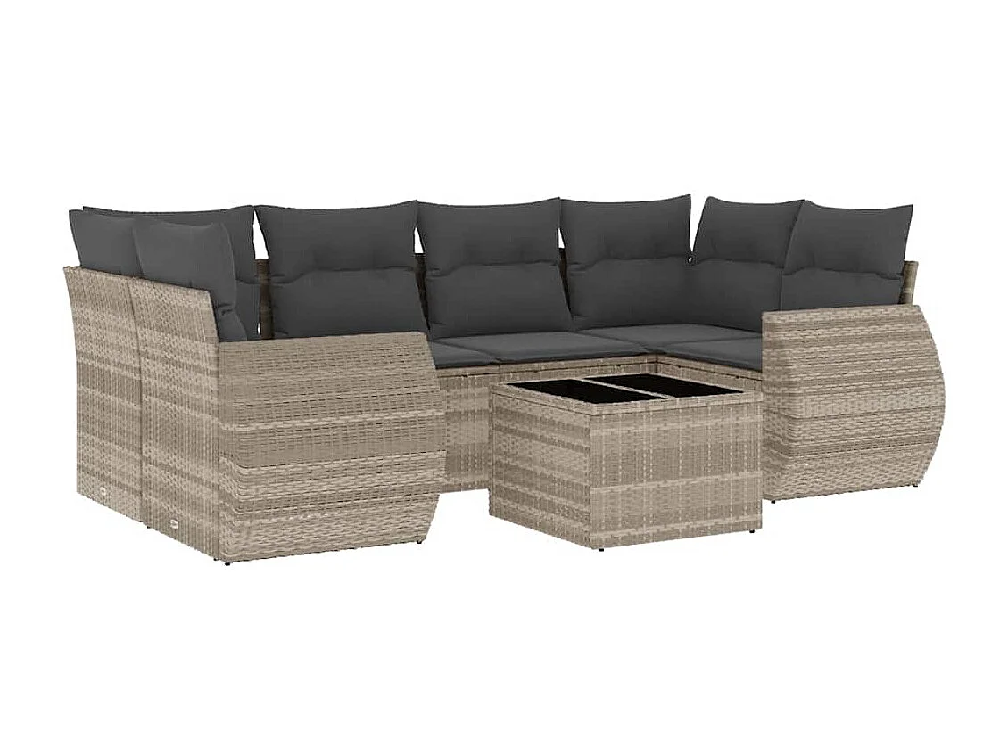 Salon de jardin avec coussins 7 pièces gris clair résine tressée