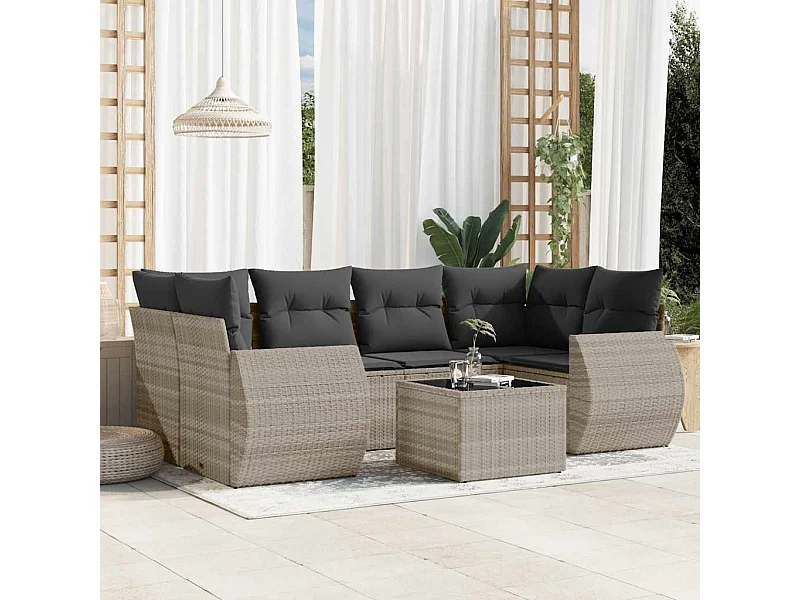 Salon de jardin avec coussins 7 pièces gris clair résine tressée