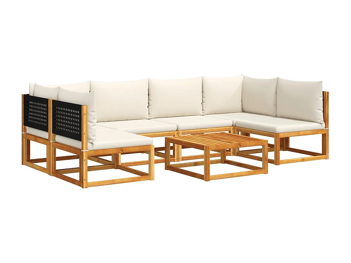Salon de jardin avec coussins 7 pièces bois massif d'acacia