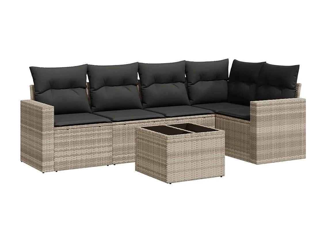 Salon de jardin 6 pièces avec coussins gris clair résine tressée