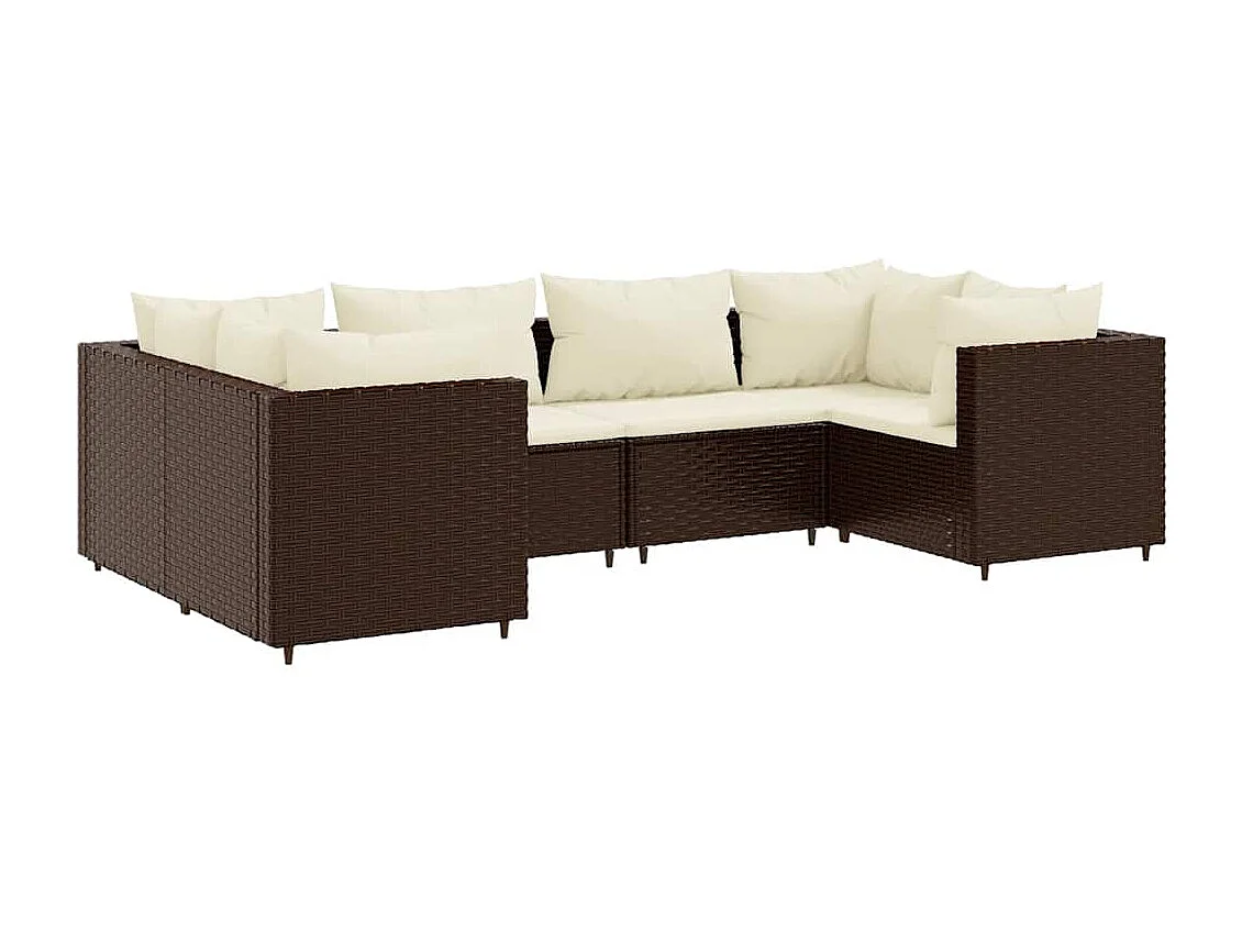 6-delige Loungeset met kussens poly rattan bruin