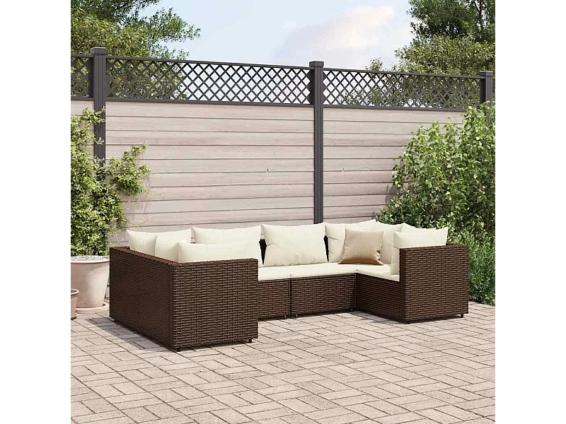 Salon de jardin 6 pièces avec coussins Marron Résine tressée