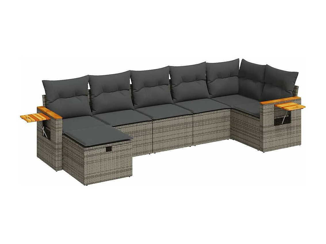 Salon de jardin avec coussins 7 pièces gris résine tressée