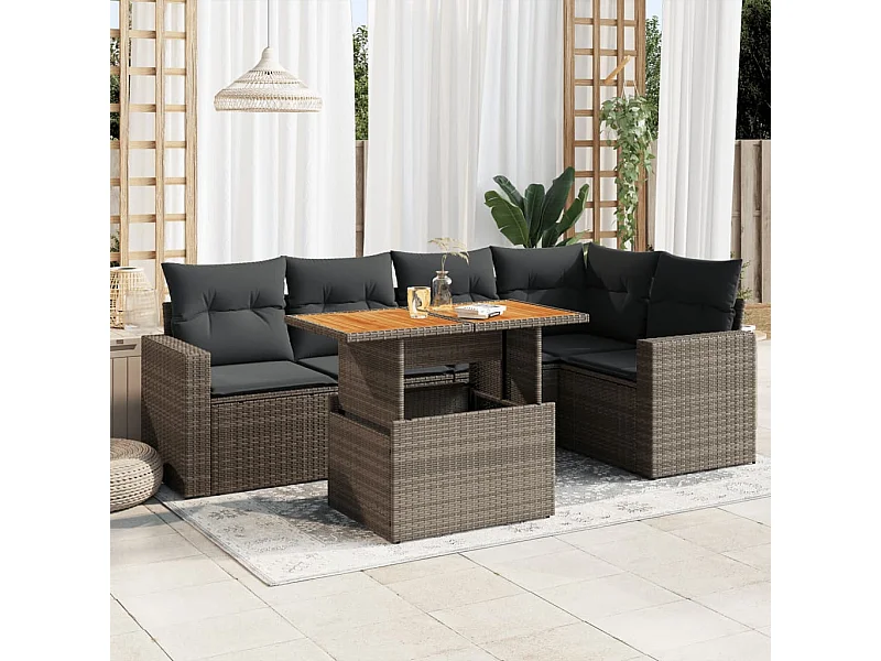 6-delige Loungeset met kussens poly rattan grijs