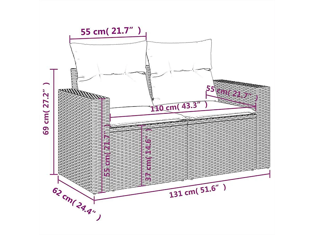 11-delige Loungeset met kussens poly rattan lichtgrijs