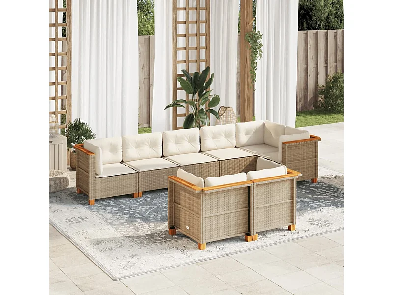 Salon de jardin avec coussins 8 pièces beige résine tressée