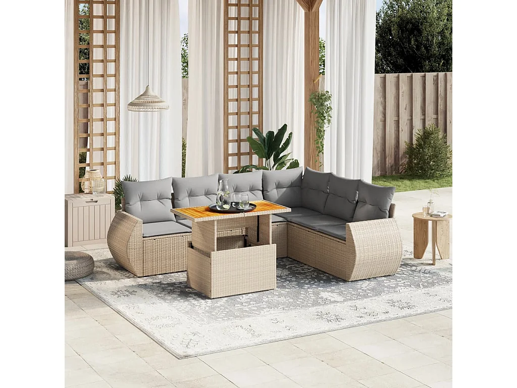 Salon de jardin avec coussins 8 pièces beige résine tressée