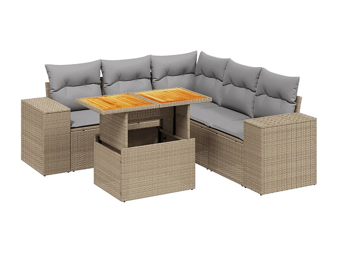 Salon de jardin avec coussins 6 pièces beige résine tressée