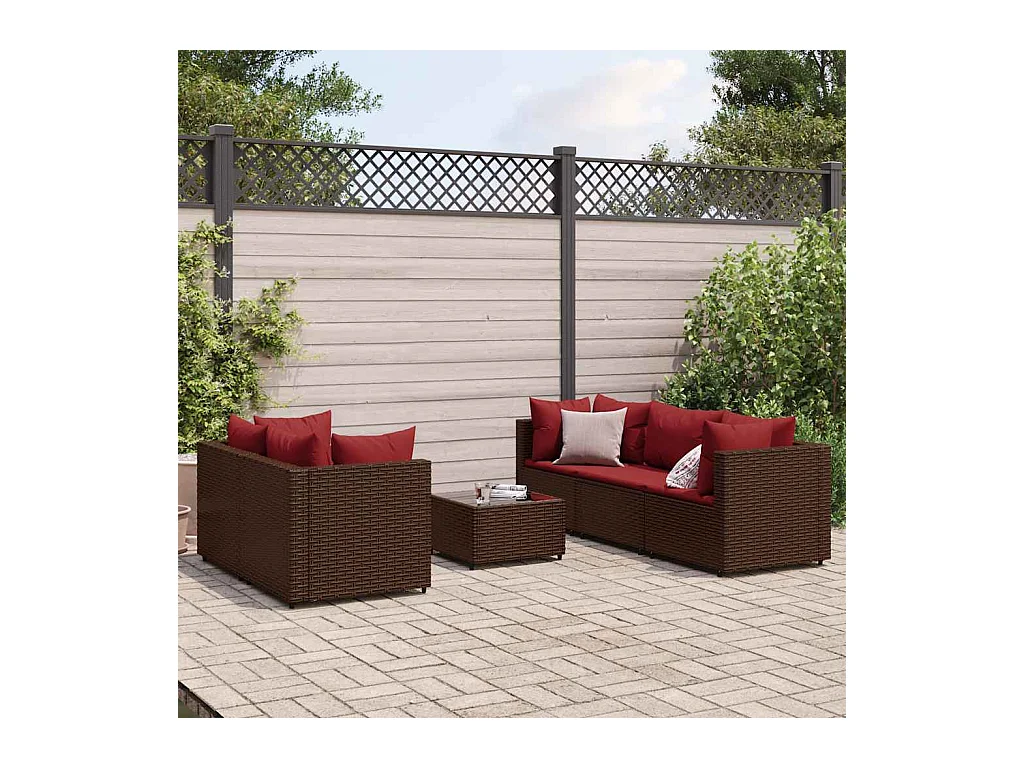 Salon de jardin 6 pièces avec coussins Marron Résine tressée