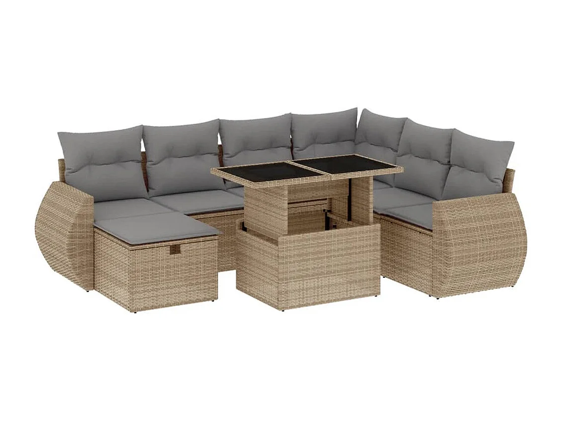 Salon de jardin avec coussins 8 pièces beige résine tressée