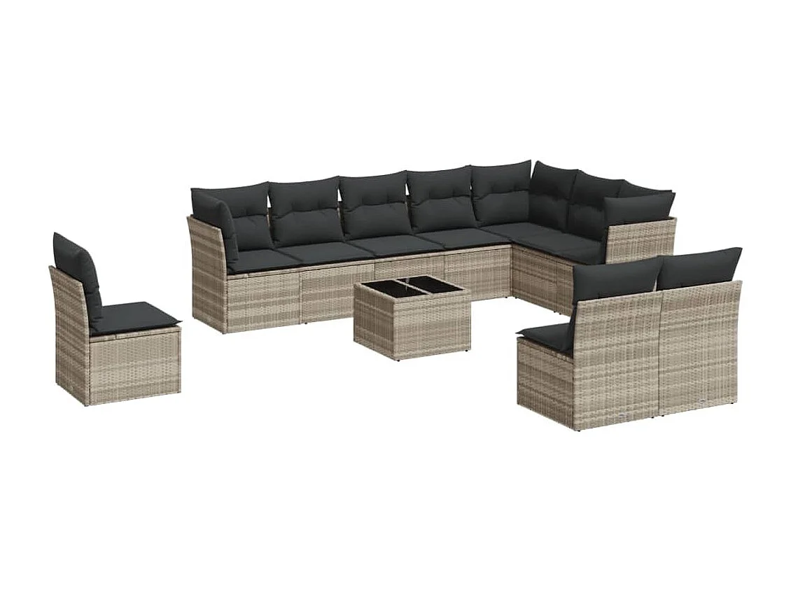 11-delige Loungeset met kussens poly rattan lichtgrijs