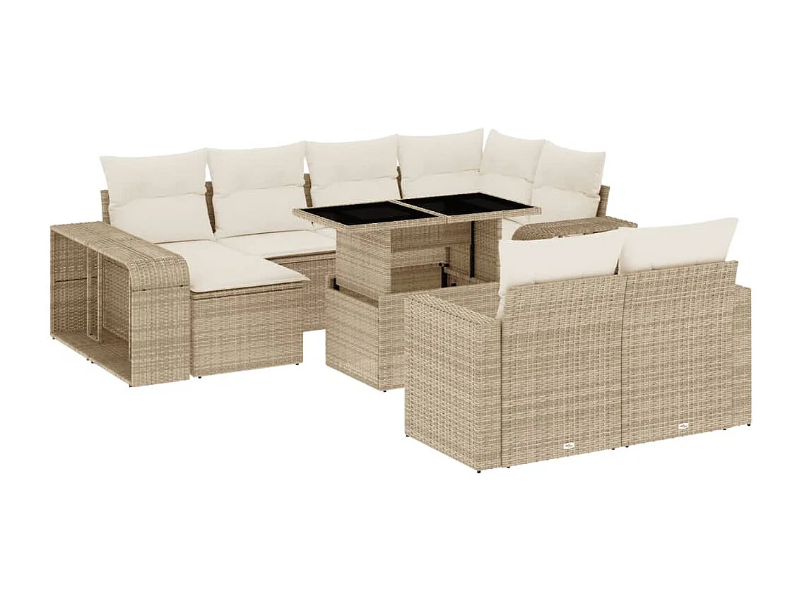 Salon de jardin 11 pièces avec coussins beige résine tressée