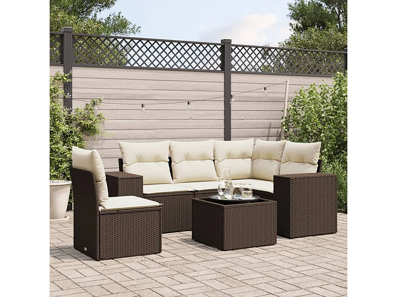 6-delige Loungeset met kussens poly rattan bruin