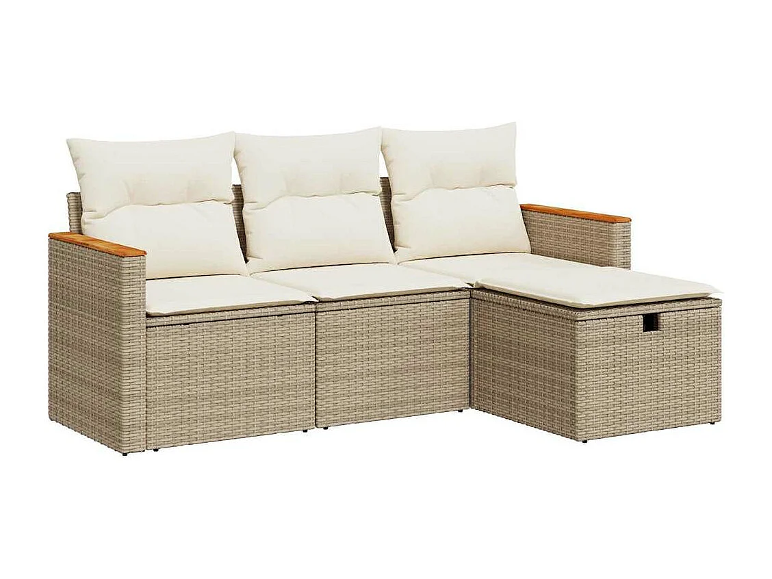 4-delige Loungeset met kussens poly rattan beige