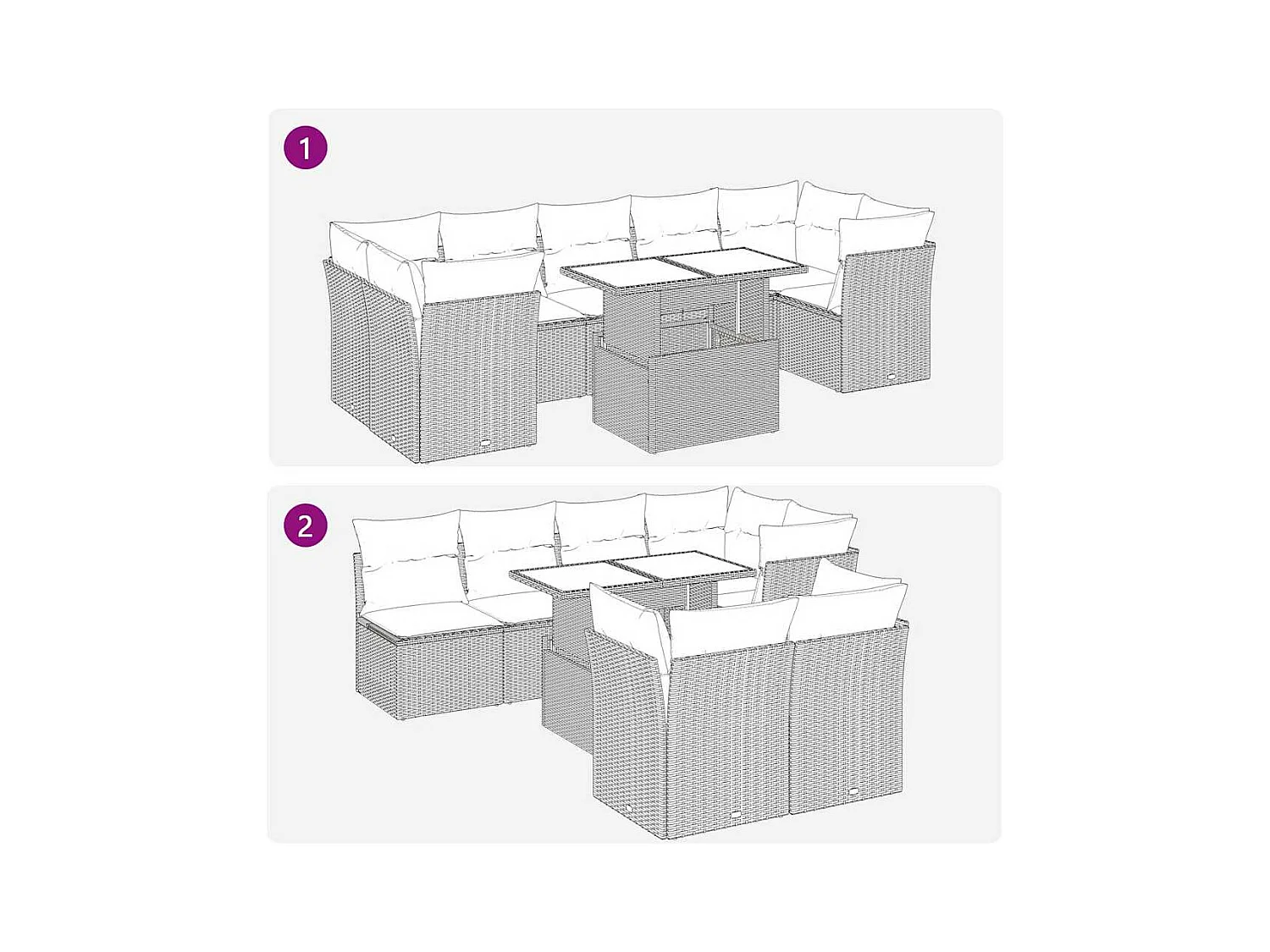 Salon de jardin 8 pièces avec coussins noir résine tressée