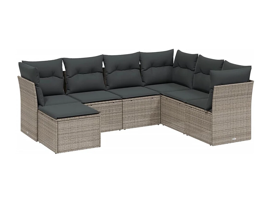 Salon de jardin avec coussins 7 pièces gris clair résine tressée