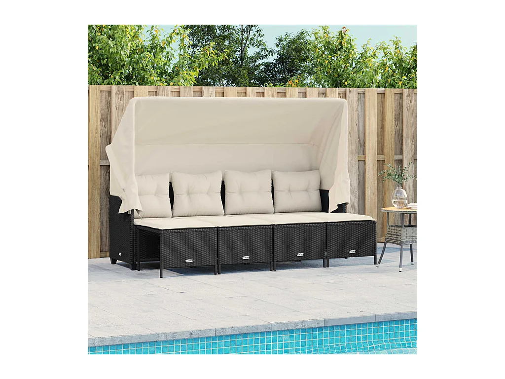5 peças conjunto sofás de jardim com almofadões vime PE preto