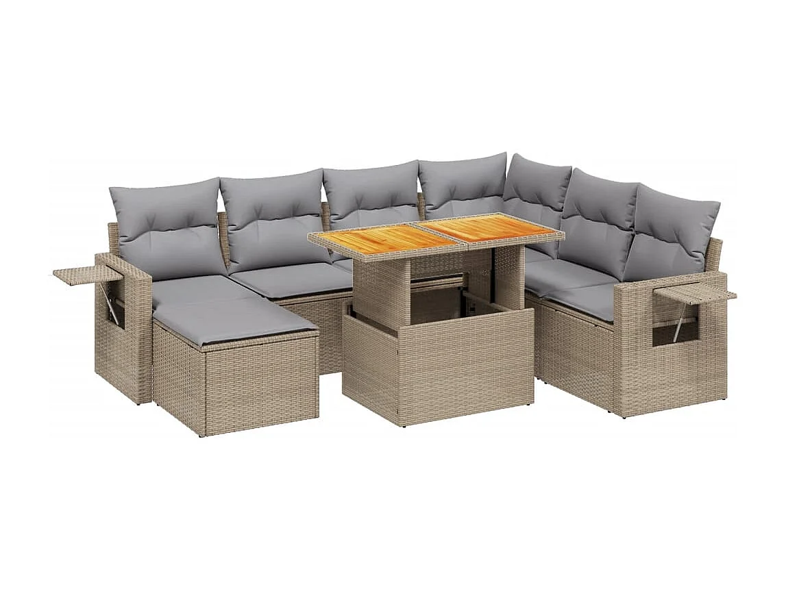 8-delige Loungeset met kussens poly rattan beige