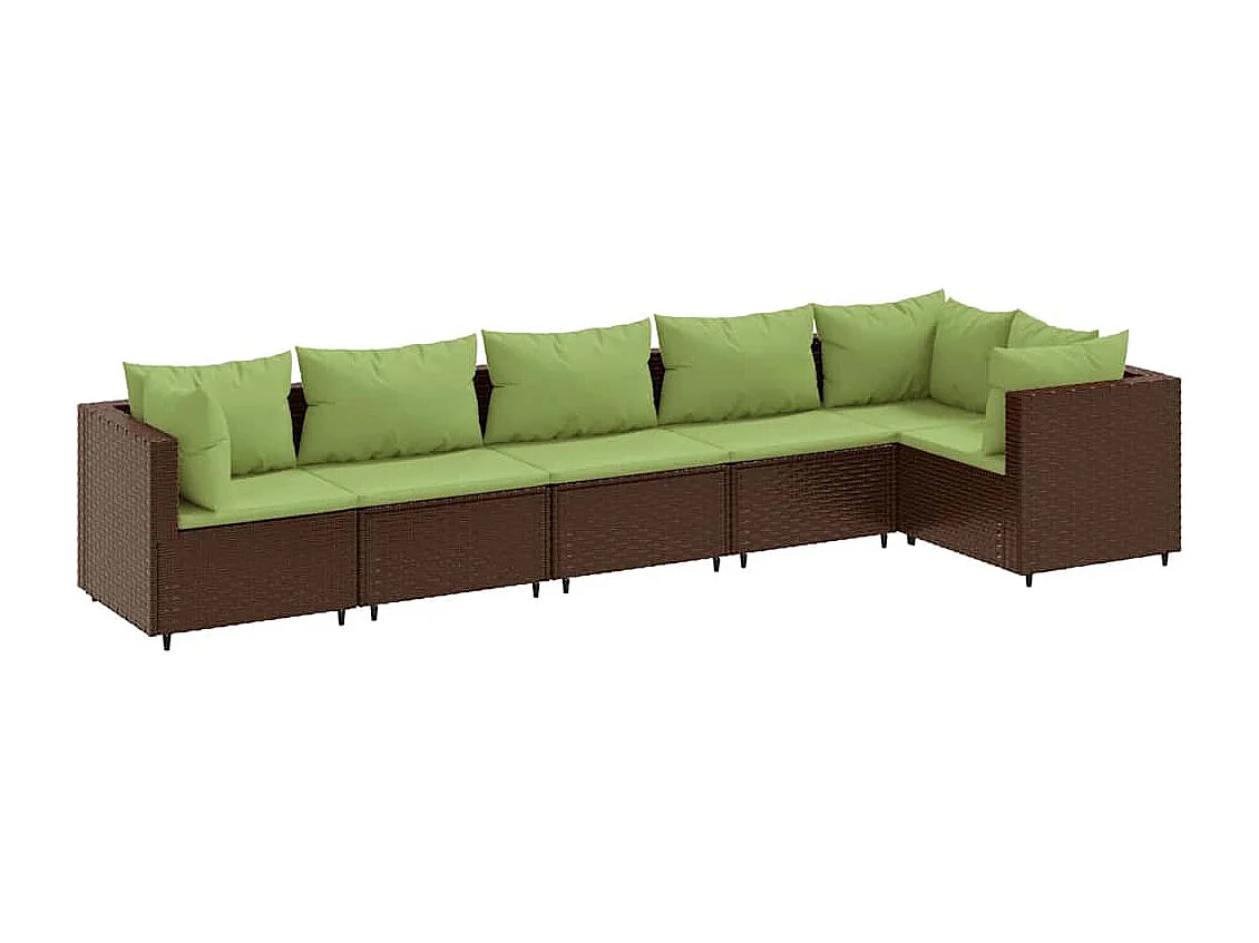 Set muebles de jardín 6 piezas y cojines ratán sintético marrón