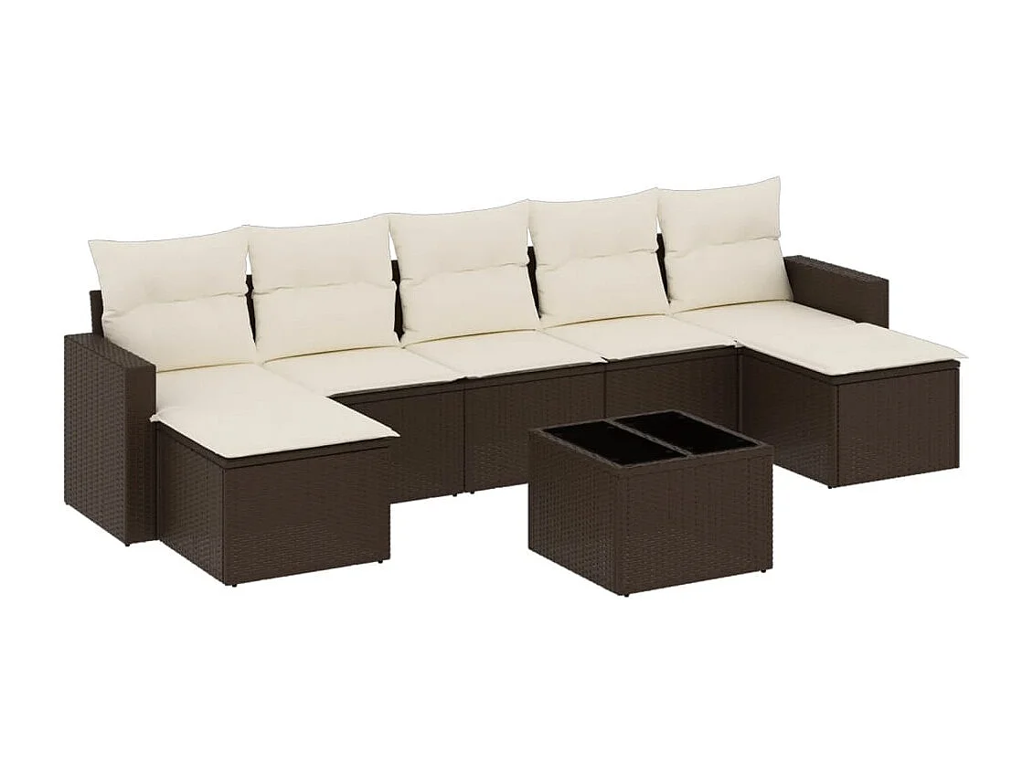 Salon de jardin 8 pièces avec coussins marron résine tressée