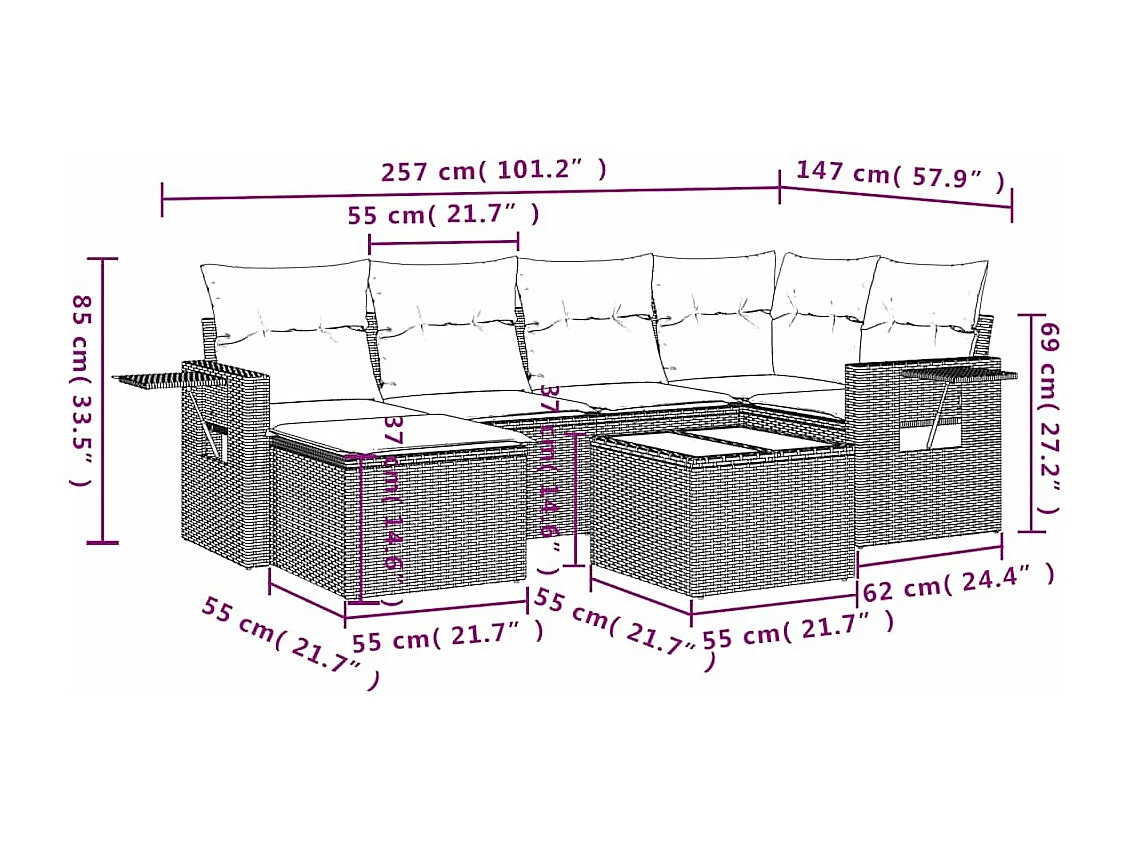 Salon de jardin avec coussins 7 pièces gris clair résine tressée