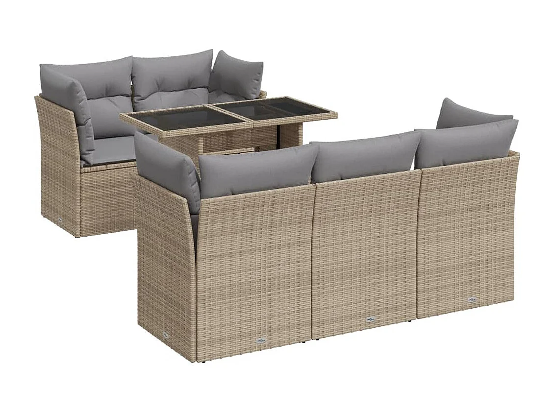 6-delige Loungeset met kussens poly rattan beige