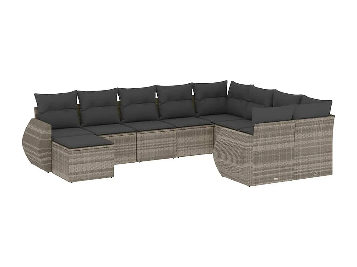 Set sofás jardín 10 piezas con cojines ratán sintético gris claro
