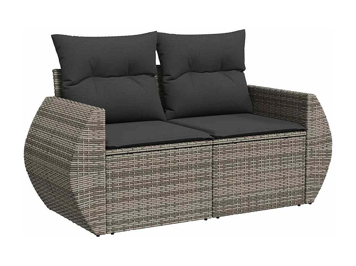 Set de sofás de jardín con cojines 9 piezas ratán sintético gris