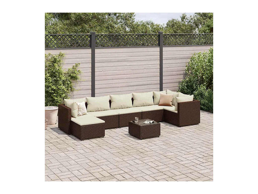 Set sofás de jardín 8 piezas y cojines ratán sintético marrón