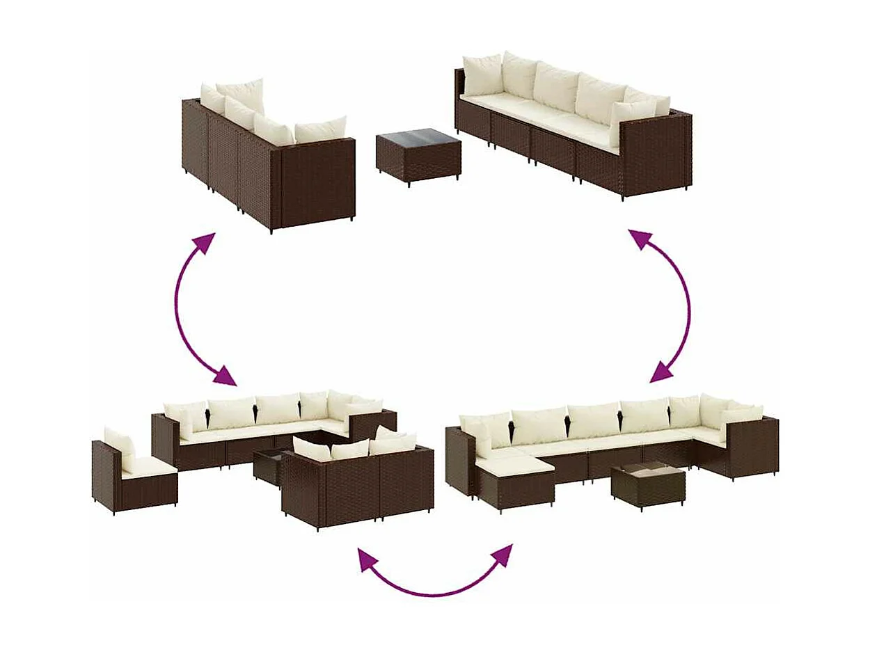 Salon de jardin avec coussins 8 pièces marron résine tressée