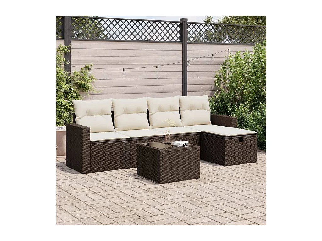 Salon de jardin avec coussins 6 pièces marron résine tressée