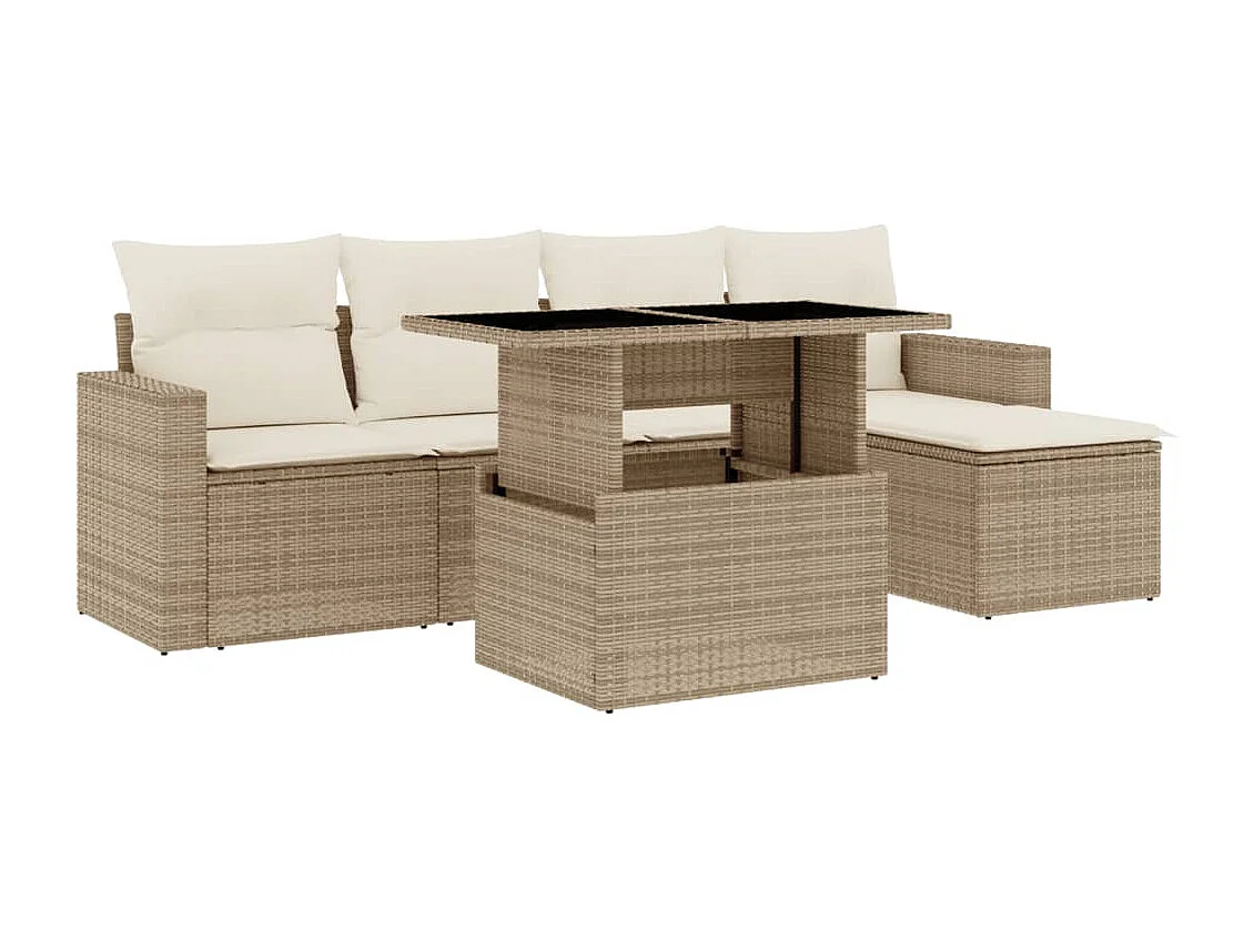 6-delige Loungeset met kussens poly rattan beige