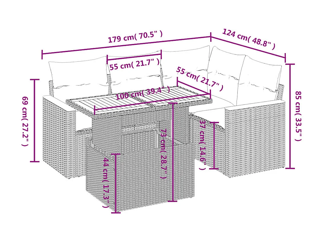 Juego de sofás jardín con cojines 5 piezas ratán sintético beige