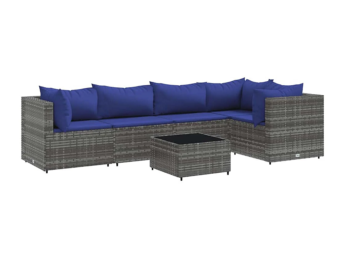 Salon de jardin 6 pièces avec coussins Gris Résine tressée