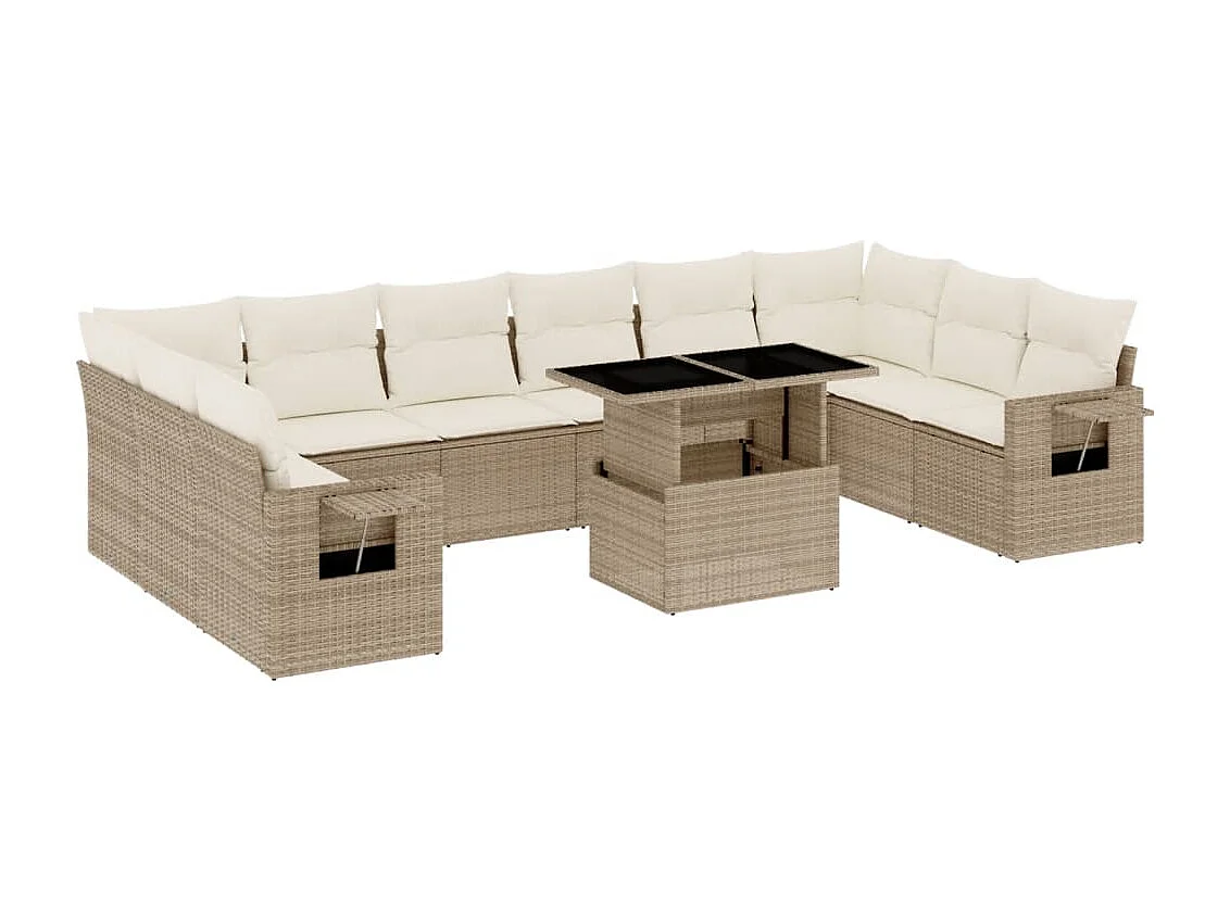 Salon de jardin 11 pièces avec coussins beige résine tressée