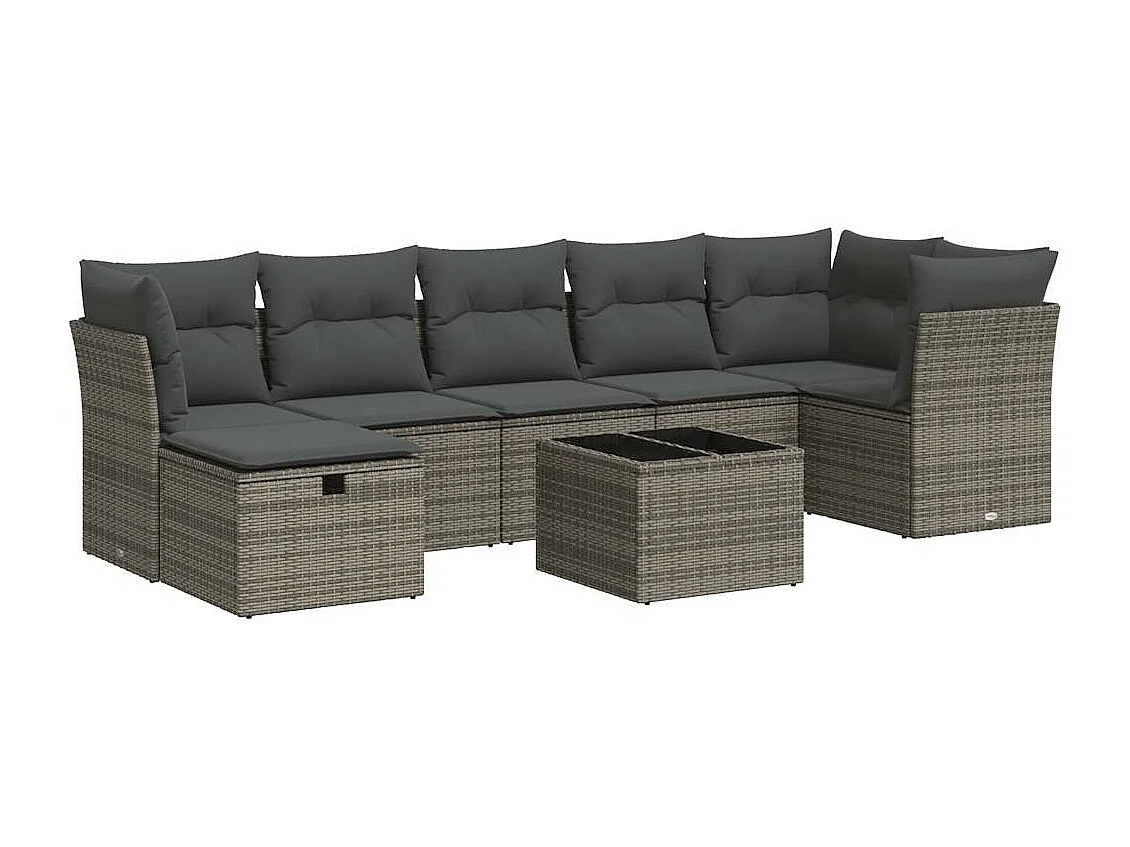 Set de sofás de jardín y cojines 8 piezas ratán sintético gris