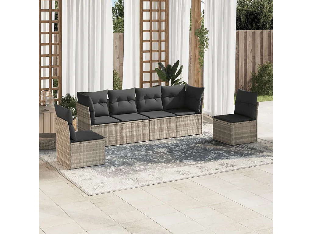 Salon de jardin 6 pièces avec coussins gris clair résine tressée