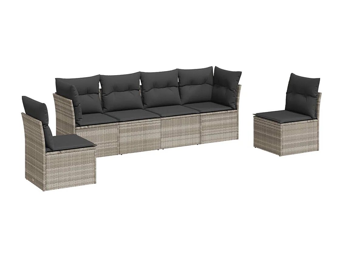 Salon de jardin 6 pièces avec coussins gris clair résine tressée