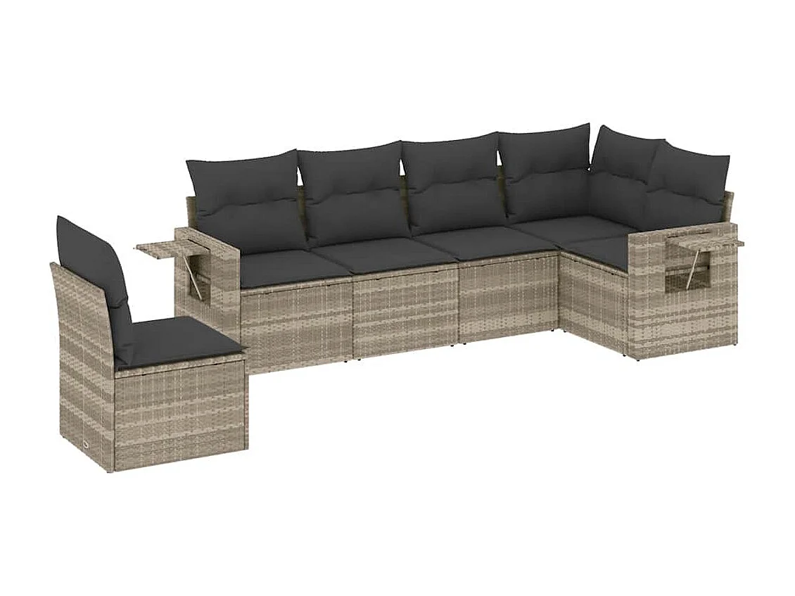 Salon de jardin 6 pièces avec coussins gris clair résine tressée