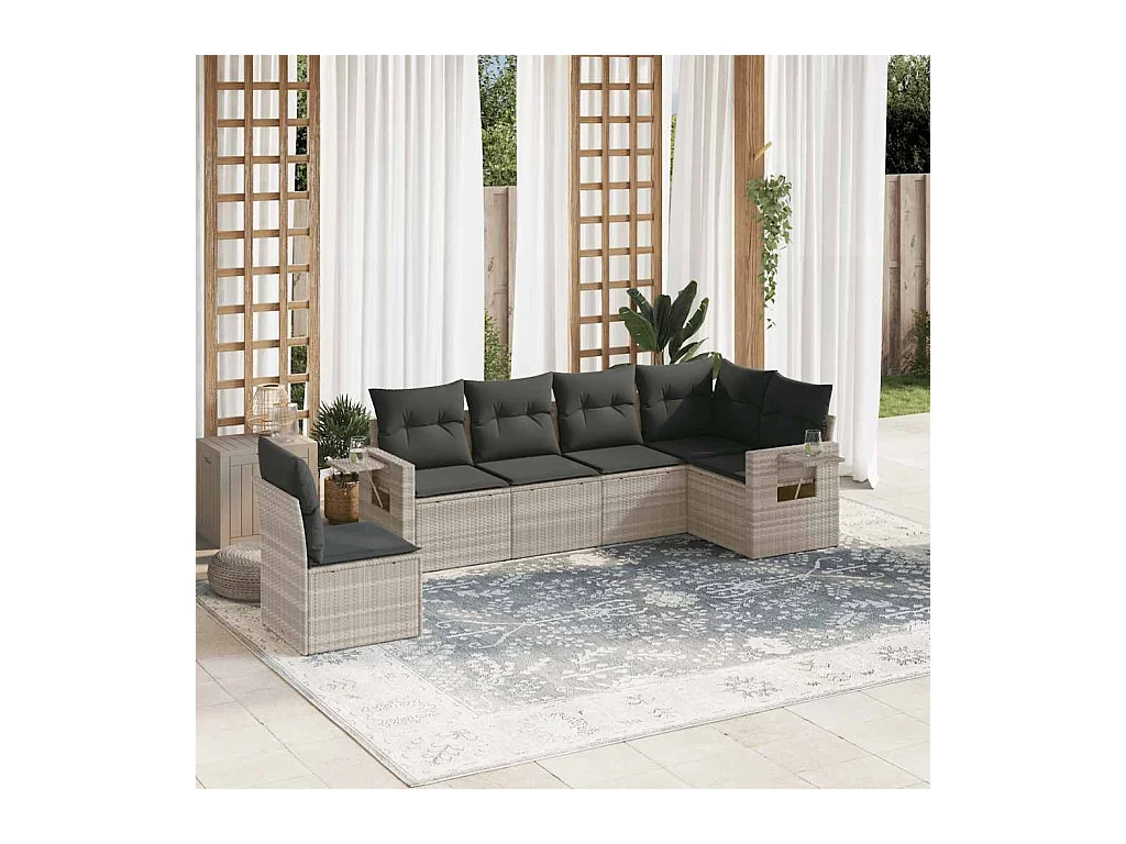Salon de jardin 6 pièces avec coussins gris clair résine tressée