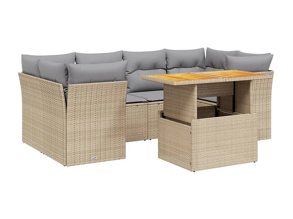Salon de jardin avec coussins 7 pièces beige résine tressée