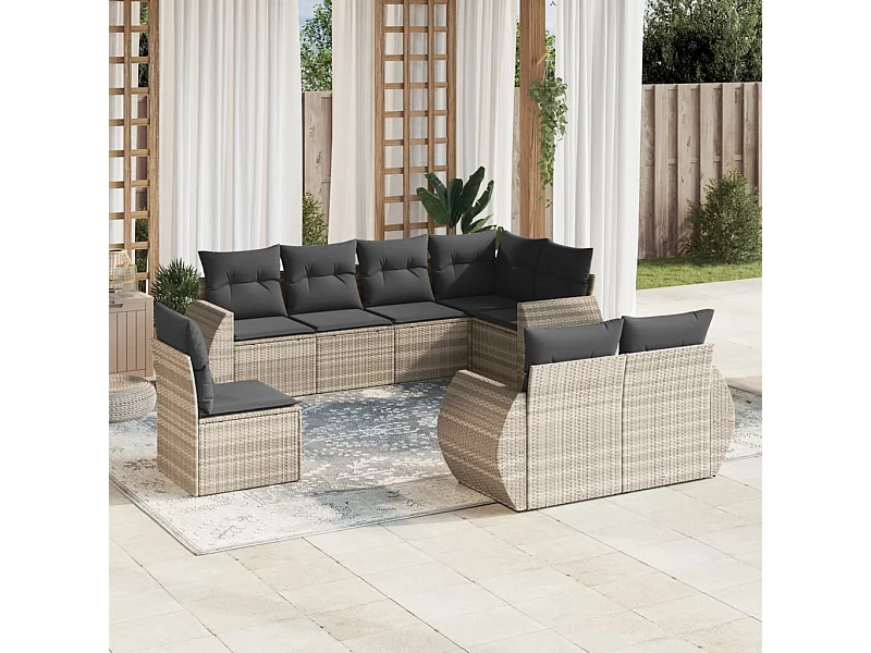 8-delige Loungeset met kussens poly rattan lichtgrijs