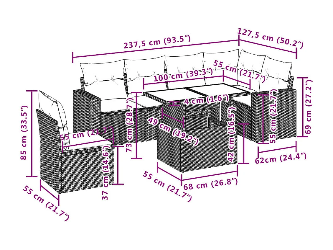 Salon de jardin avec coussins 7 pièces beige résine tressée