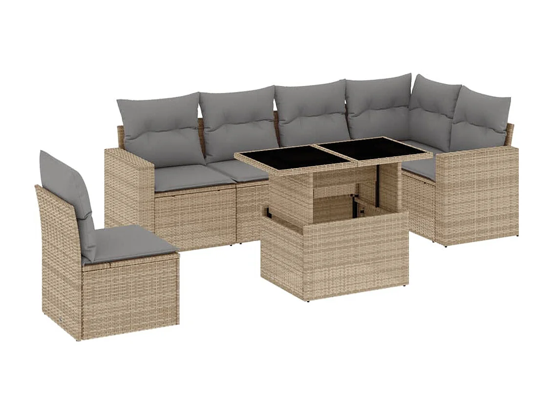 Salon de jardin avec coussins 7 pièces beige résine tressée