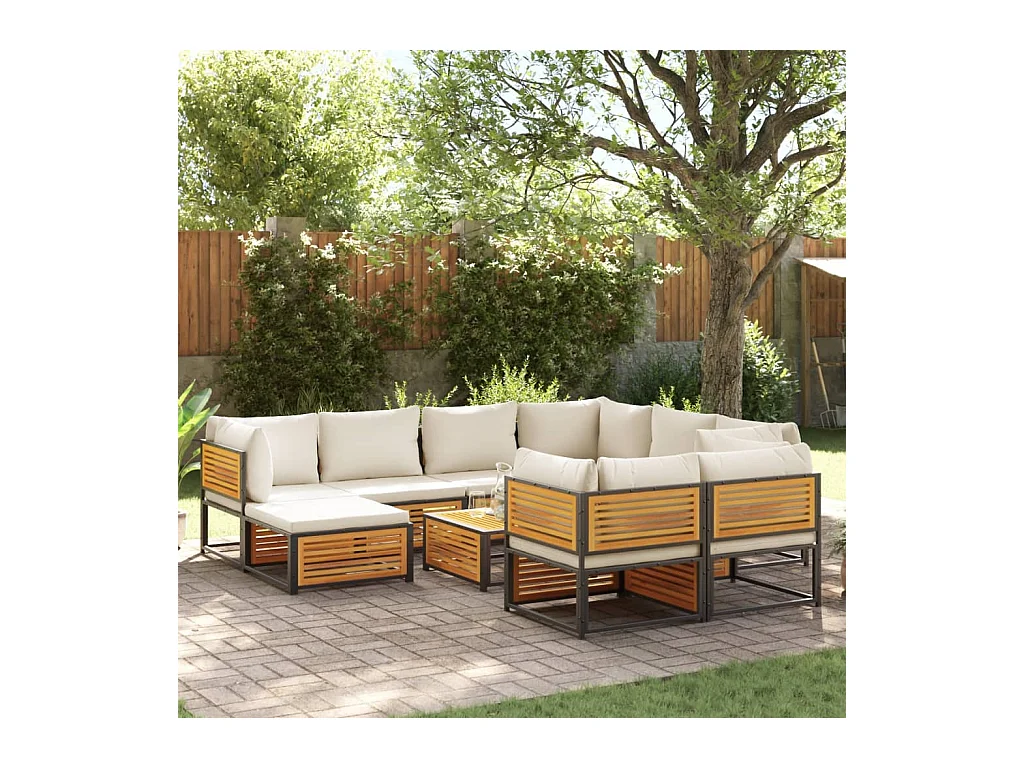 10 peças conjunto de sofás de jardim com almofadões acácia maciça