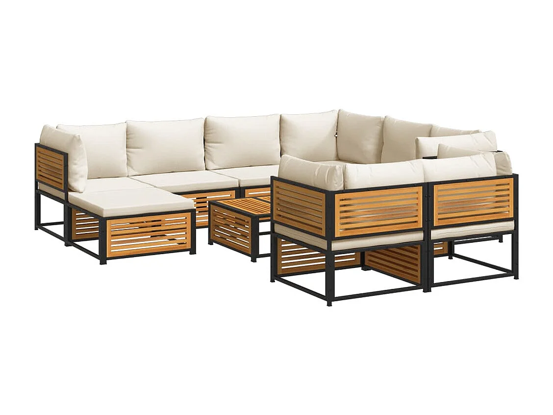 Salon de jardin avec coussins 10 pièces bois d'acacia solide