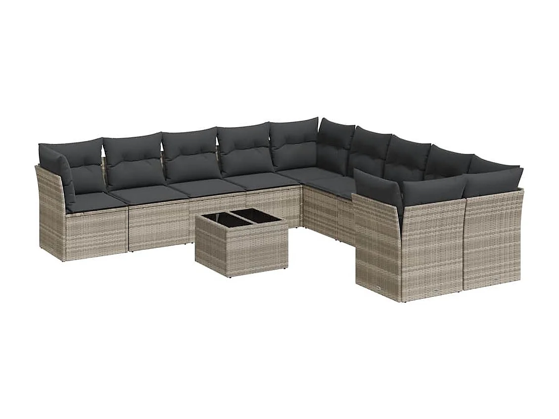 11-delige Loungeset met kussens poly rattan lichtgrijs